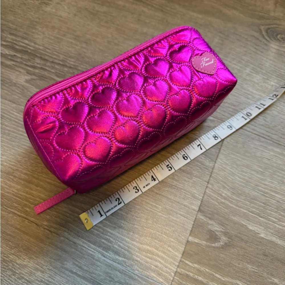 Too Faced Metallic Hot Pink Quilted Heart Cosmetic Bag
